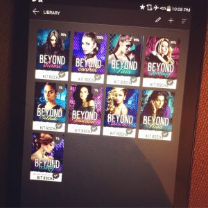 9 book covers displayed on an iPad, covering the entire series
